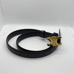 Céline Paris Black Leather 100 cm S-NE-4179 Belt with Gold Buckle Triomphe